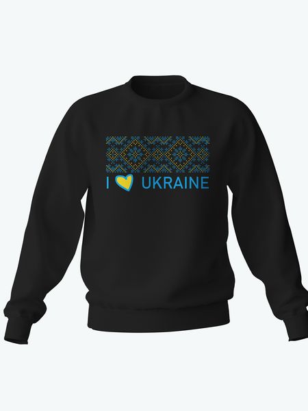 Свитшот женский с принтом Орнамент I Love Ukraine (черный) 1243335 фото