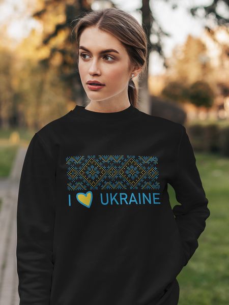 Світшот жіночий з принтом Орнамент I Love Ukraine (чорний) 1243335 фото