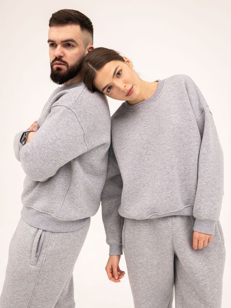 Парний костюм "Family look" (світшот+джогери) "Він і вона" начос сірий меланж 01248028 фото