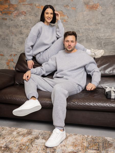 Парний костюм "Family look" (світшот+джогери) "Він і вона" начос сірий меланж 01248028 фото