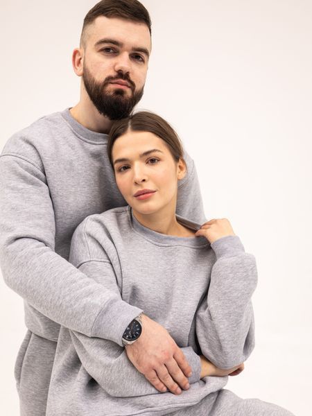 Парний костюм "Family look" (світшот+джогери) "Він і вона" начос сірий меланж 01248028 фото