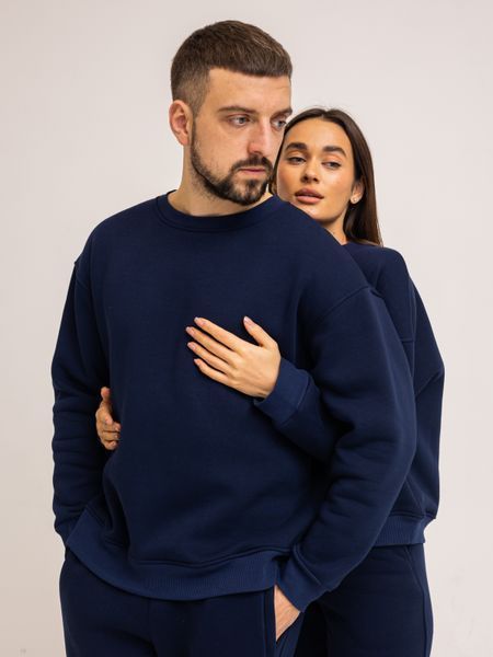 Парный костюм "Family look" (свитшот+джогеры) "Он и она" начес темно-синий 01248029 фото