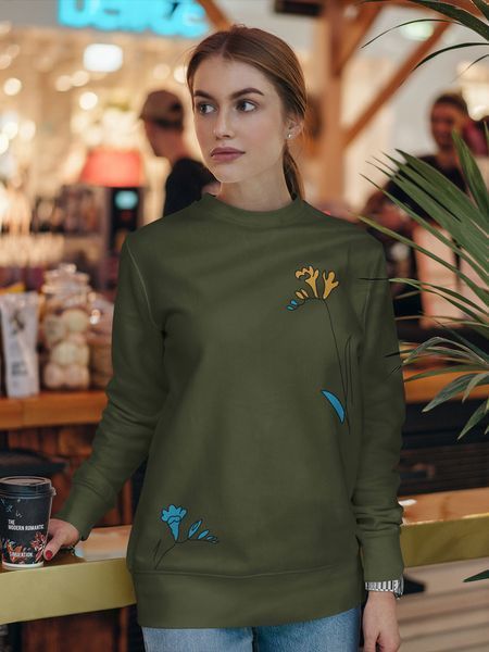 Світшот жіночий з принтом Ukraine flower (олива) 1243319 фото