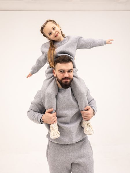 Парний костюм "Family look" (світшот+джогери) "Тато і дитина" начос сірий меланж 01248033 фото