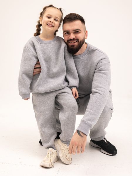 Парний костюм "Family look" (світшот+джогери) "Тато і дитина" начос сірий меланж 01248033 фото