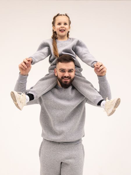 Парний костюм "Family look" (світшот+джогери) "Тато і дитина" начос сірий меланж 01248033 фото