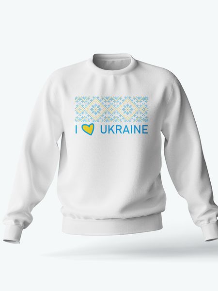 Світшот чоловічий з принтом Орнамент I Love Ukraine (білий) 1243378 фото