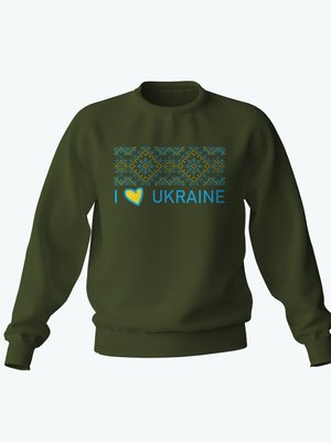 Світшот чоловічий з принтом Орнамент I Love Ukraine (олива) 1243379 фото