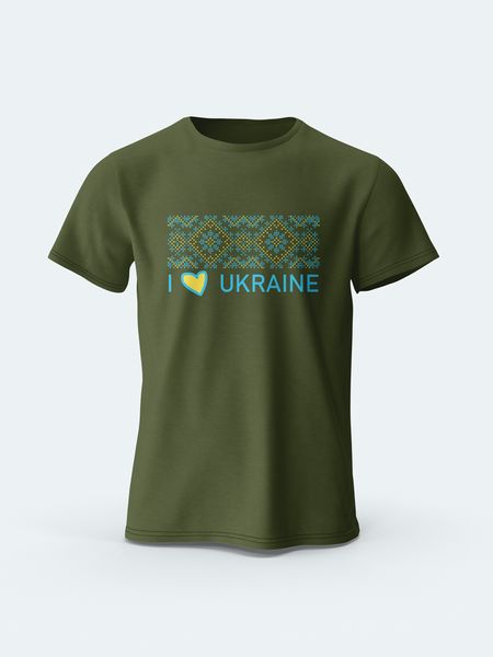 Футболка чоловіча з принтом Орнамент I Love Ukraine (олива) 01243454 фото