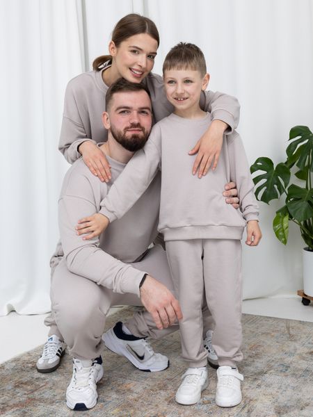 Сімейний костюм "Family look" (штани+світшот) "Мама+тато+дитина" петля бежевий 01242978 фото