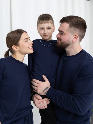 Сімейний костюм "Family look" (штани+світшот) "Мама+тато+дитина" петля синій 01242980 фото