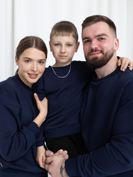 Сімейний костюм "Family look" (штани+світшот) "Мама+тато+дитина" петля синій 01242980 фото