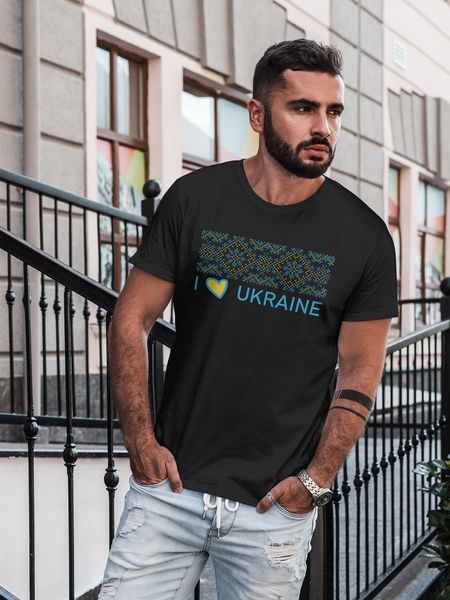 Футболка мужская с принтом Орнамент I Love Ukraine (черный) 01243455 фото