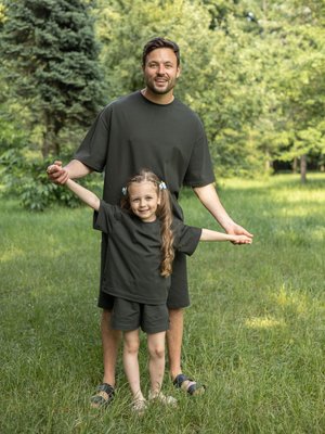 Парний костюм "Family look" (футболка+шорти) "Тато+дитина" хакі 01243153 фото