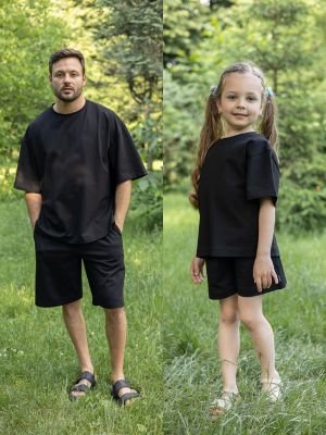 Парний костюм "Family look" (футболка+шорти) "Тато+дитина" чорний 01243154 фото