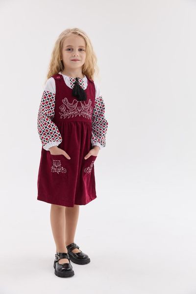 Сарафан з вишивкою MEREZHKA "Солов'їна" бордовий 134-140 ksd790134140 фото