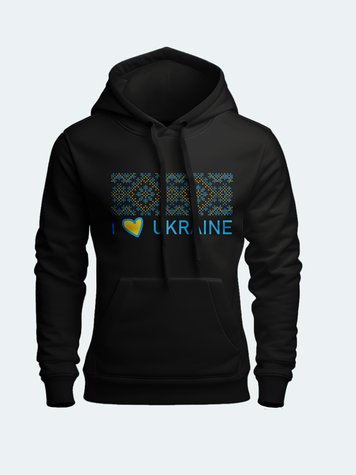 Худі чоловіче з принтом Орнамент I Love Ukraine (чорний) 01243530 фото