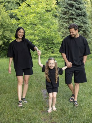 Сімейний костюм "Family look" (футболка+шорти) "Мама+тато+дитина" чорний 01243144 фото