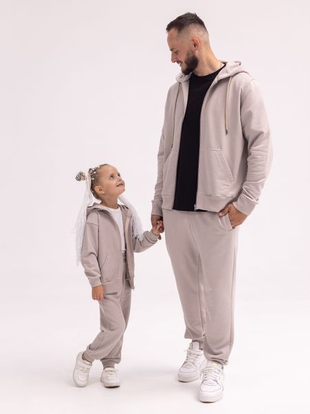 Парный костюм "Family look" (худи с замком+джогеры) "Папа+ребенок" бежевый 01246238 фото