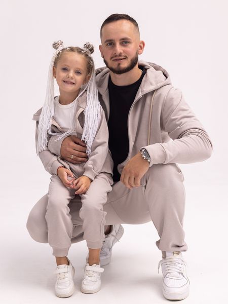 Парный костюм "Family look" (худи с замком+джогеры) "Папа+ребенок" бежевый 01246238 фото