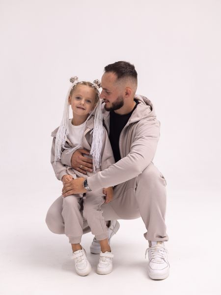 Парный костюм "Family look" (худи с замком+джогеры) "Папа+ребенок" бежевый 01246238 фото
