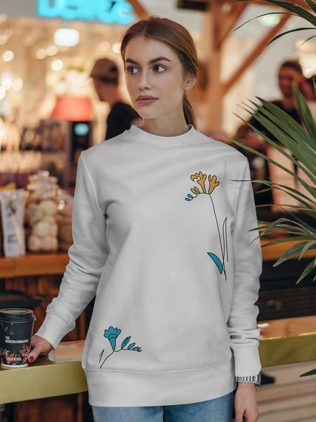 Світшот жіночий з принтом Ukraine flower (білий) 1243318 фото