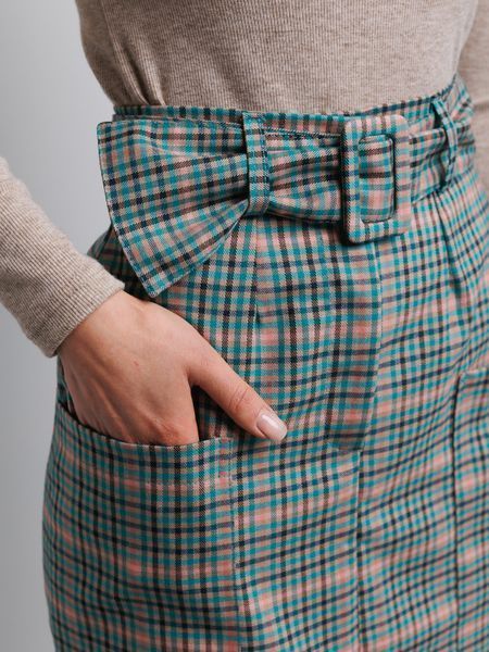 Спідниця міді в клітинку бірюзова 01221996 фото